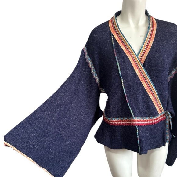 Anthropologie Moth Corn Wind Navy Kimono Cardigan Wrap Sweater women’s medium - Picture 5 of 17